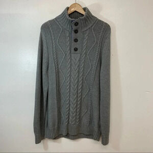 Celio Fisherman Sweater Men XL Gray Long Sleeve Mock Neck Grandpa Dad Warm‎ Ski